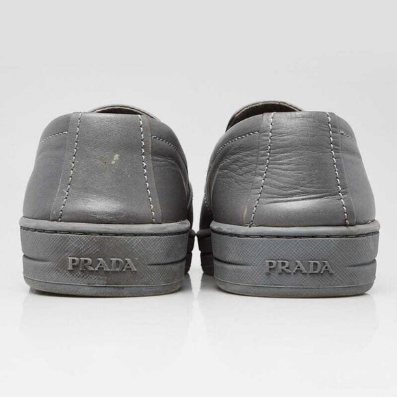 Prada Grey Leather Flower Print Slip On Sneakers Size 7/37.5 - Picture 4 of 5